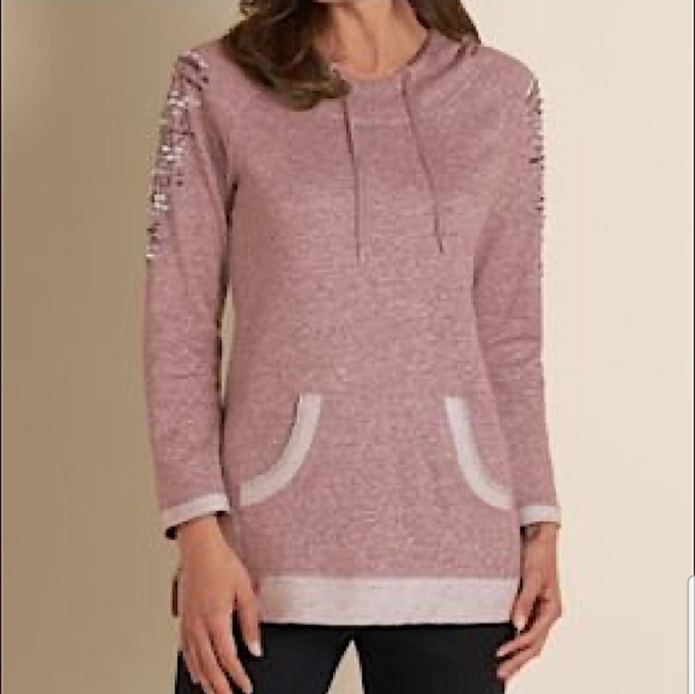 Soft Surroundings Shine On Hoodie Top Pink Sequin Sleeve Petite XL PXL